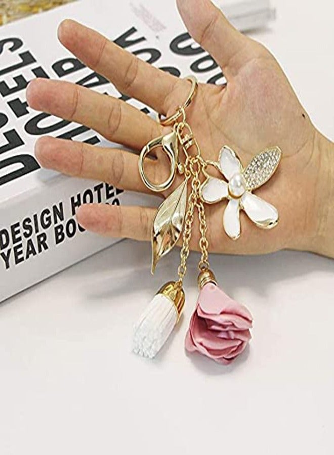 Rhinestone Flower Keychain for Women, Tassel Leaf Key Ring Pendant for Handbags and Wallets, Car Keys and Purse Accessories, Stylish Lanyard Charm for Everyday Use - Image 5