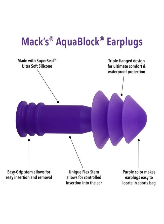 Mack's AquaBlock Swimming Earplugs - Comfortable, Waterproof, Reusable Silicone Ear Plugs for Swimming, Snorkeling, Showering, Surfing and Bathing - Image 2