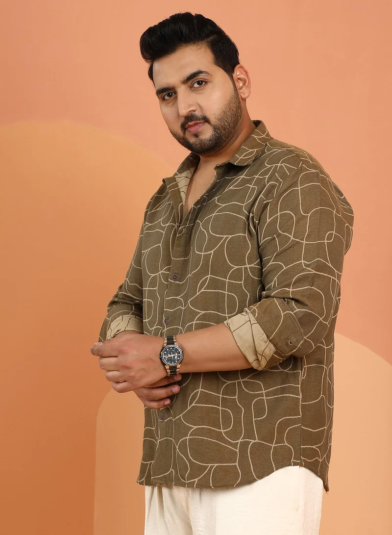 Instafab Plus  Instafab Plus Men's Peanut Brown Abstract-Veined Shirt For Casual Wear | Spread Collar | Long Cuffed Sleeves | Button Closure | Plus Size Shirt Crafted With Comfort Fit For Everyday Wear for Men | Best Price UAE