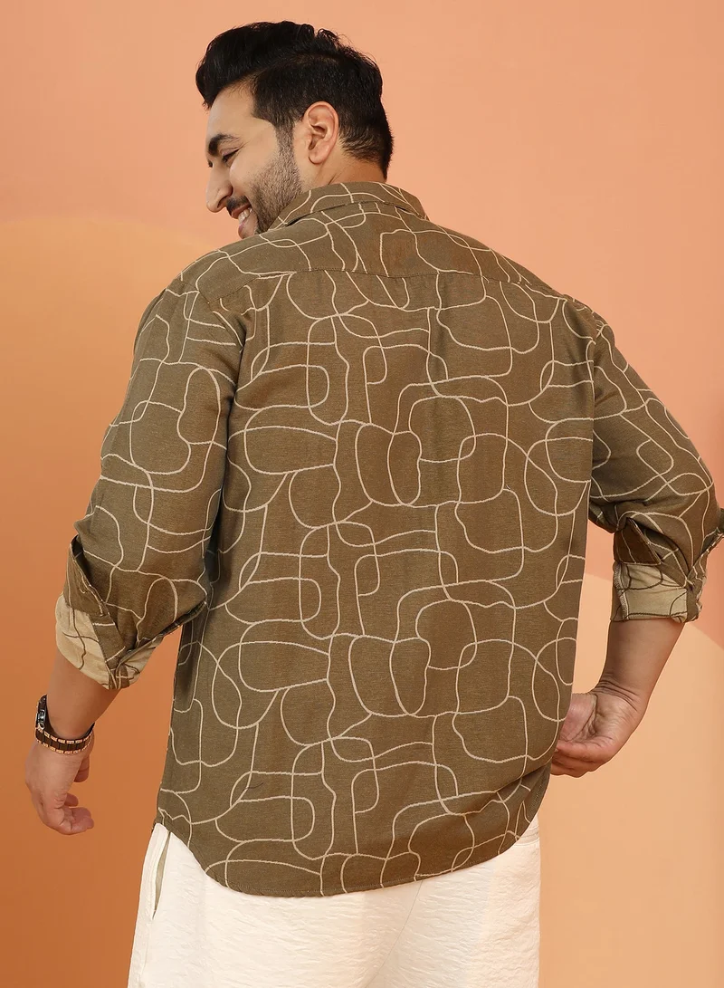 Instafab Plus  Instafab Plus Men's Peanut Brown Abstract-Veined Shirt For Casual Wear | Spread Collar | Long Cuffed Sleeves | Button Closure | Plus Size Shirt Crafted With Comfort Fit For Everyday Wear for Men | Best Price UAE
