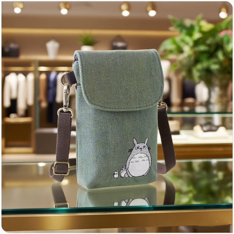 Canvas Crossbody Women'S Bag Distinctive Creative Cartoon Hand Carrying Crossbody Dual-Purpose Fabric Large Screen Mobile Phone Bag - Image 1