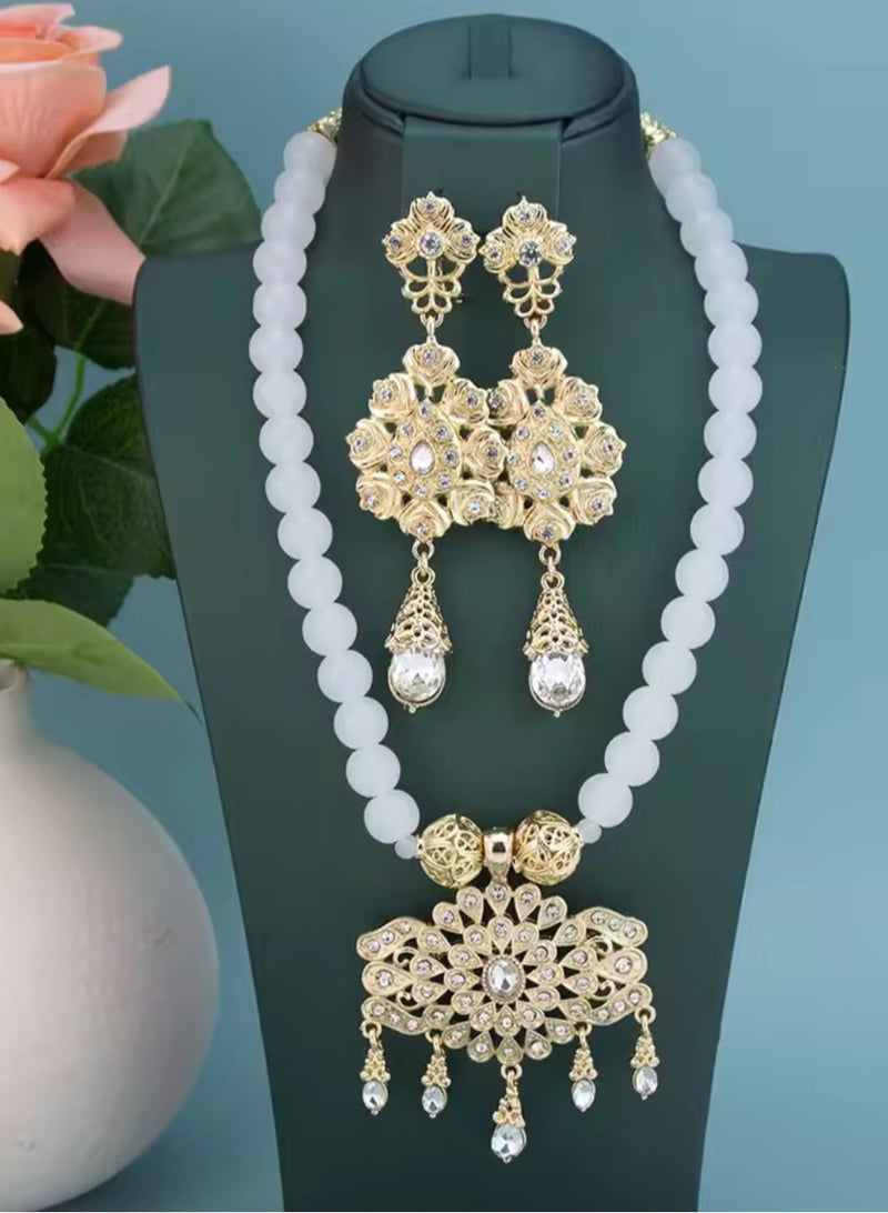 ANUM BY MUNA Exquisite Handcrafted Arabic Jewelry Set - Beaded Necklace & Long Drop Earrings - Image 1