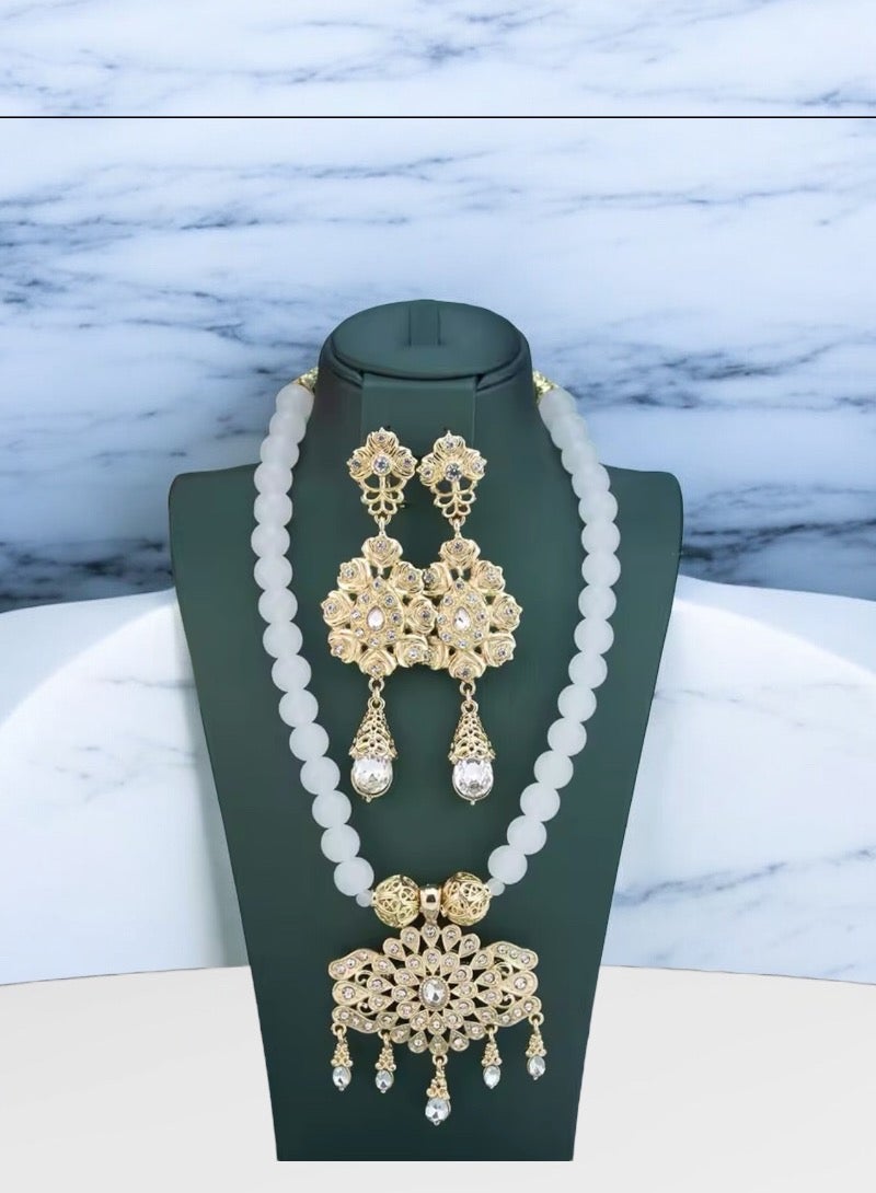 ANUM BY MUNA Exquisite Handcrafted Arabic Jewelry Set - Beaded Necklace & Long Drop Earrings - Image 2