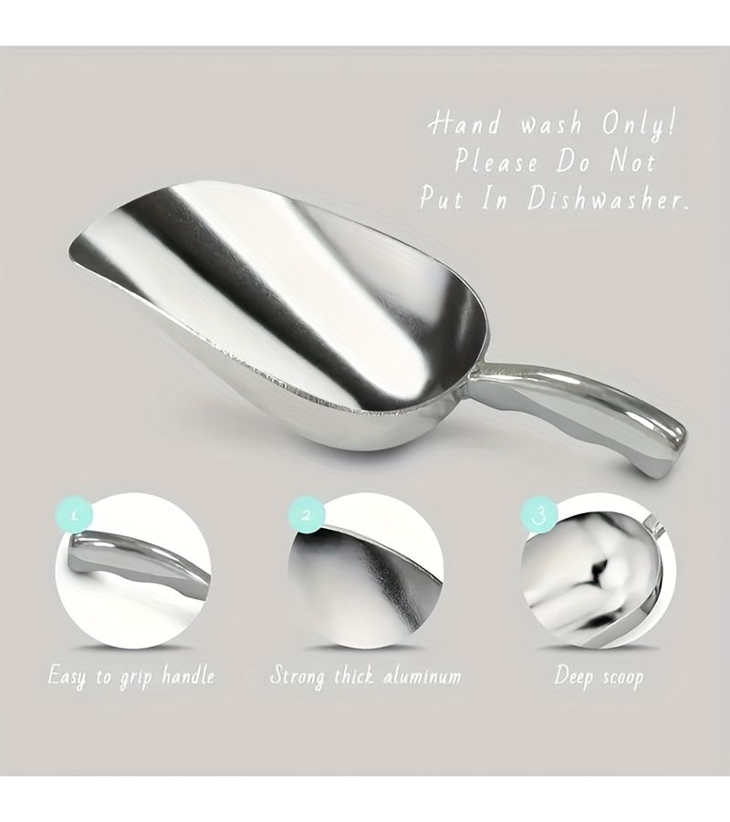 Ice Pellet Shovel Silver A Medium Supermarket Coffee Shop Round Mouth Aluminum Scoop For Flour Powder Tea Rice Multi Purpose - Image 5