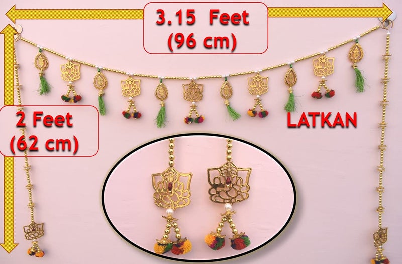 CREYENTES Handmade Fine Art Multi Zula Jummar Pearl Plastic Beads Door HangingBandarwalToran Garlands for HouseMandirTemple Decorations 3 Feet Ganesh GOL Kalash_Latkan - Image 2