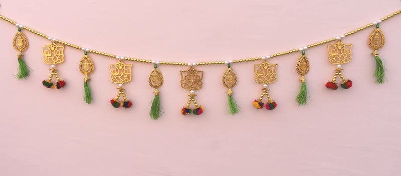 CREYENTES Handmade Fine Art Multi Zula Jummar Pearl Plastic Beads Door HangingBandarwalToran Garlands for HouseMandirTemple Decorations 3 Feet Ganesh GOL Kalash_Latkan - Image 3