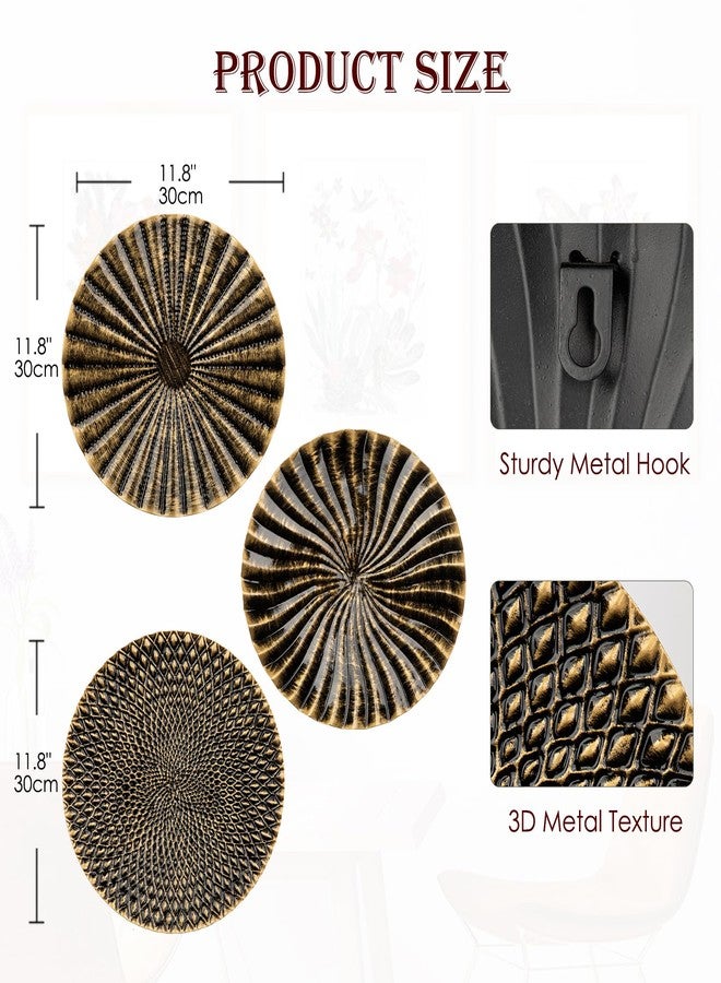 Briful 12" Wall Décor Pack of 3 Metal Gold & Black Washed Starbursts Radial Plate Wall Art Modern Accent Hanging Wall Decorations For Home Office Bedroom Or Living Room Wall Sculptures - Image 2