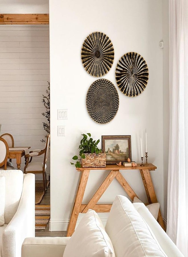 Briful 12" Wall Décor Pack of 3 Metal Gold & Black Washed Starbursts Radial Plate Wall Art Modern Accent Hanging Wall Decorations For Home Office Bedroom Or Living Room Wall Sculptures - Image 4