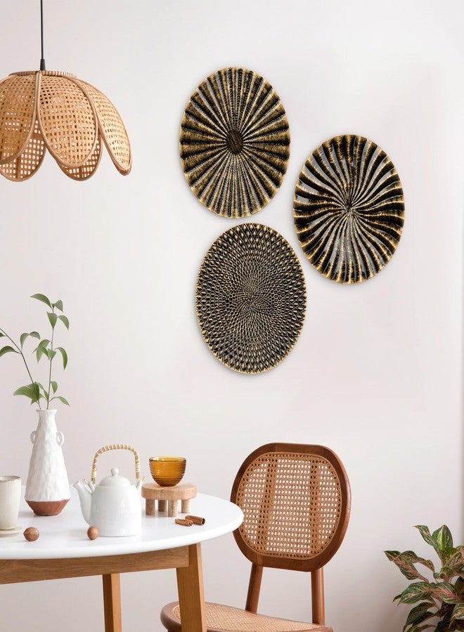 Briful 12" Wall Décor Pack of 3 Metal Gold & Black Washed Starbursts Radial Plate Wall Art Modern Accent Hanging Wall Decorations For Home Office Bedroom Or Living Room Wall Sculptures - Image 5