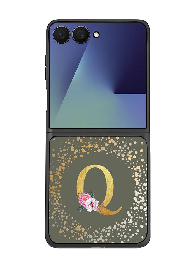 Stylizedd For Samsung Galaxy Z Flip7 Case,Slim fit Camera Protection, Shockproof Thin Phone cover  - Custom Monogram Floral - Q  (Olive Green )