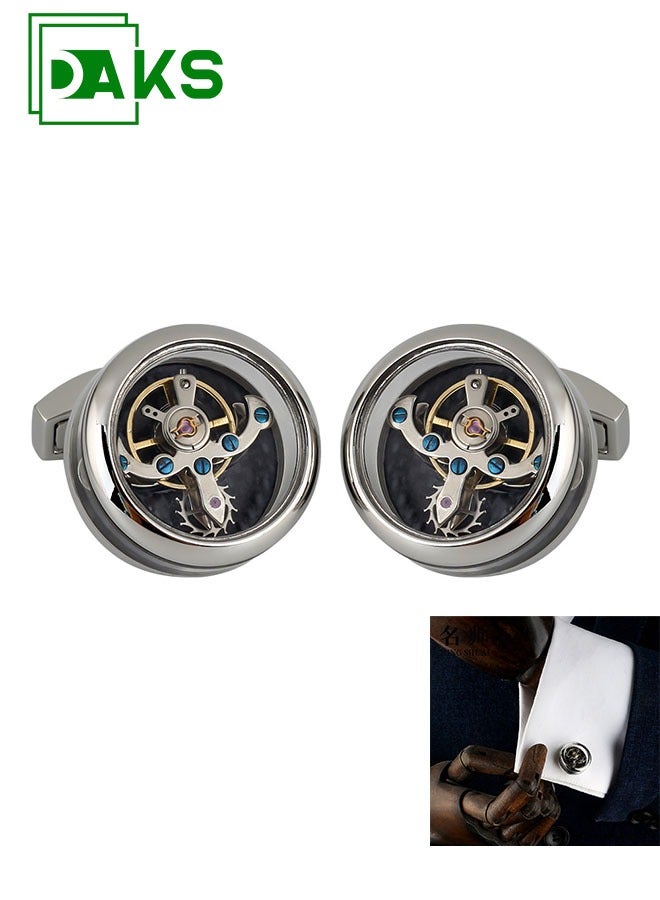 DAKS Luxury Tourbillon Cufflinks for Men – Mechanical Watch Movement Cufflinks – Rotating Stainless Steel Cufflinks – Perfect for Business, Weddings, and Formal Occasions - Image 1