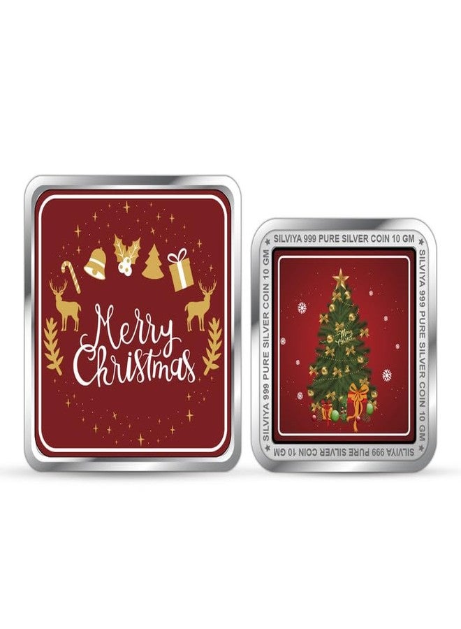 Silviya BIS Hallmarked 999 Pure Silver X-Mas Coin (10g) Square Shape - Christmas Gift - Festive Decor - Spread Holiday Cheer - With Certificate of Authenticity - Image 1
