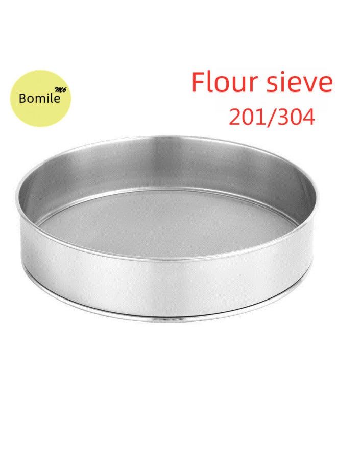 Stainless Steel Hand-cranked Flour Sieve 60-mesh Round Filter Screen Hook For Kitchen Use Stainless Steel Face Flour Sieve-Specifications:304 25cm60 Mesh (with Rings)  - Image 2
