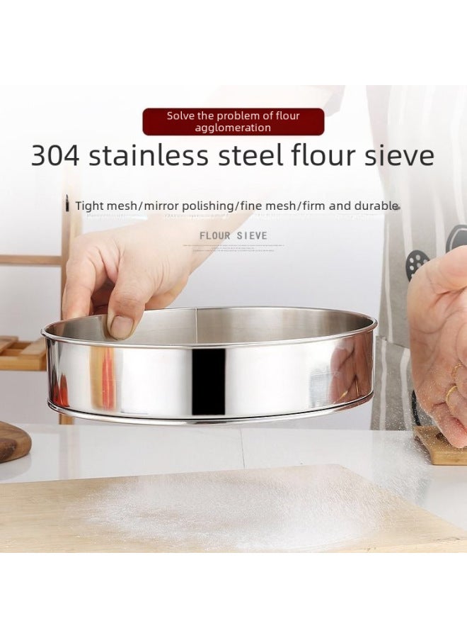Stainless Steel Hand-cranked Flour Sieve 60-mesh Round Filter Screen Hook For Kitchen Use Stainless Steel Face Flour Sieve-Specifications:304 25cm60 Mesh (with Rings)  - Image 3