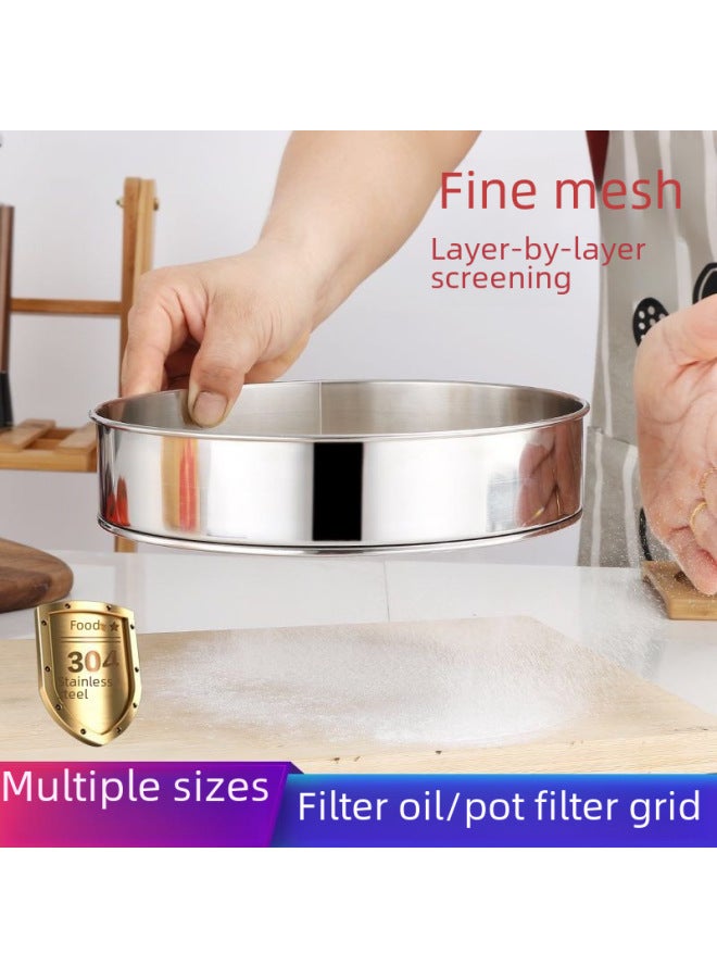 Stainless Steel Hand-cranked Flour Sieve 60-mesh Round Filter Screen Hook For Kitchen Use Stainless Steel Face Flour Sieve-Specifications:304 25cm60 Mesh (with Rings)  - Image 4