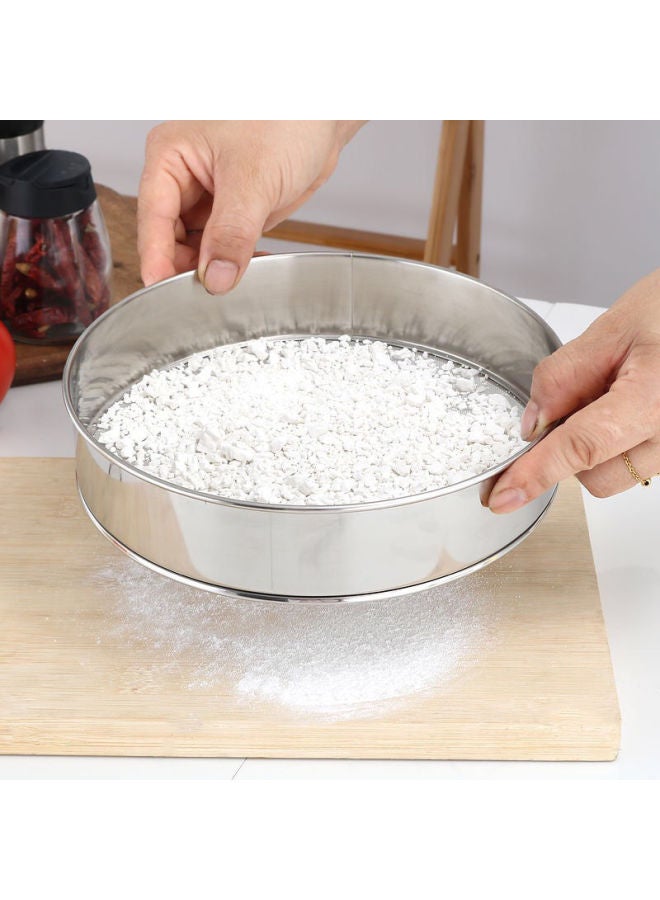 Stainless Steel Hand-cranked Flour Sieve 60-mesh Round Filter Screen Hook For Kitchen Use Stainless Steel Face Flour Sieve-Specifications:304 25cm60 Mesh (with Rings)  - Image 5