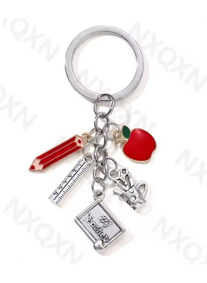 Goolsky Enamel Alloy Keychain for Teachers, Classic Apple Pencil Ruler, Good Gift, Keyring Ornament, Teacher's Day, Handmade Jewelry - Image 3