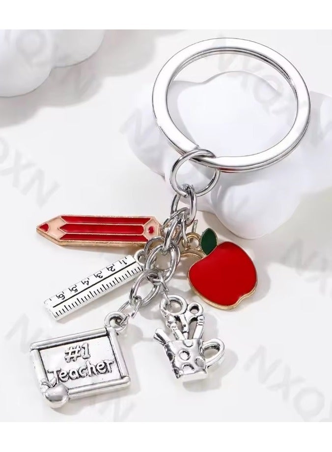 Goolsky Enamel Alloy Keychain for Teachers, Classic Apple Pencil Ruler, Good Gift, Keyring Ornament, Teacher's Day, Handmade Jewelry - Image 4