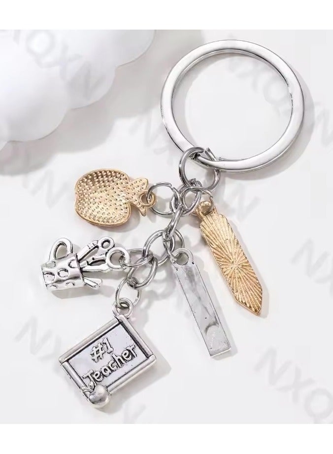Goolsky Enamel Alloy Keychain for Teachers, Classic Apple Pencil Ruler, Good Gift, Keyring Ornament, Teacher's Day, Handmade Jewelry - Image 2