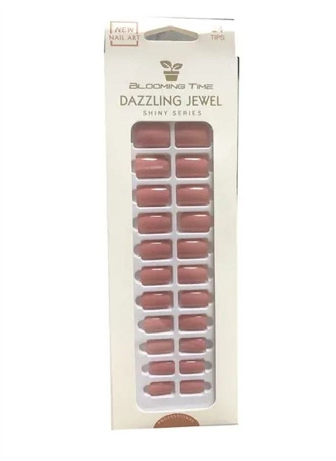 BLOOMING TIME 24-Piece Full Cover Press On Fake Nail Tips Pink  - Image 1