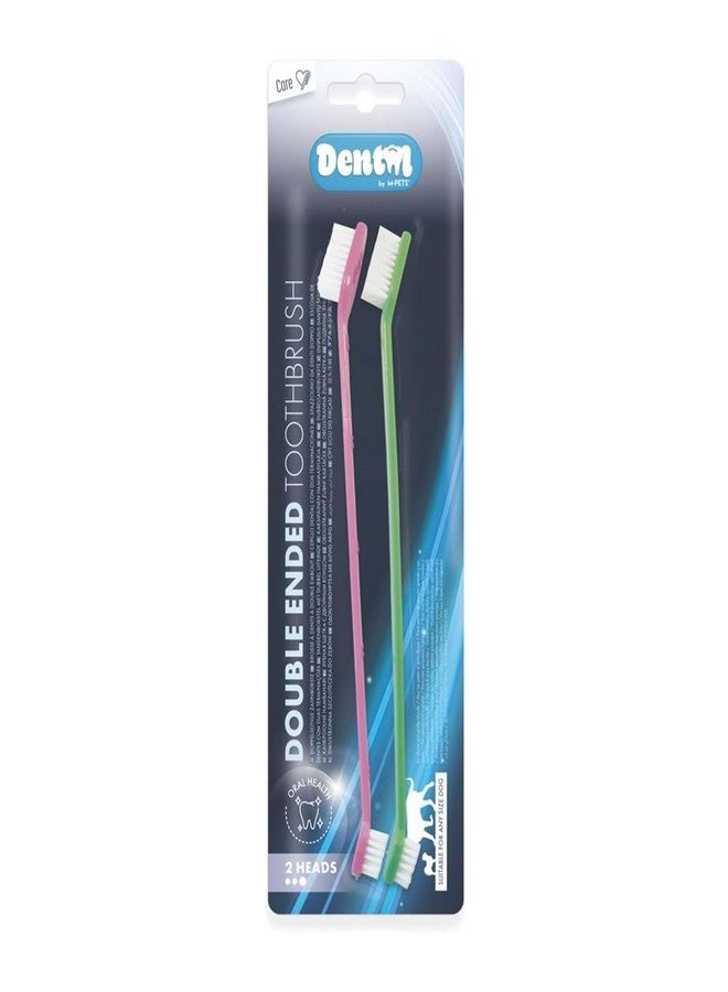 M-PETS Double-Ended Dog Toothbrush Set, Small & Large Bristle Heads for Thorough Cleaning, Soft Bristles for Sensitive Gums, Prevent Plaque & Tartar, Suitable for all Breeds, Pink & Green (Pack of 2)