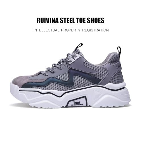 Ruivina Steel Toe Shoes for Women Safety Shoes Wide fit Indestructible Work Sneakers Men Lightweight Slip on Resistant Breathable Puncture Proof Composite Toe Shoe White 43 - Image 3