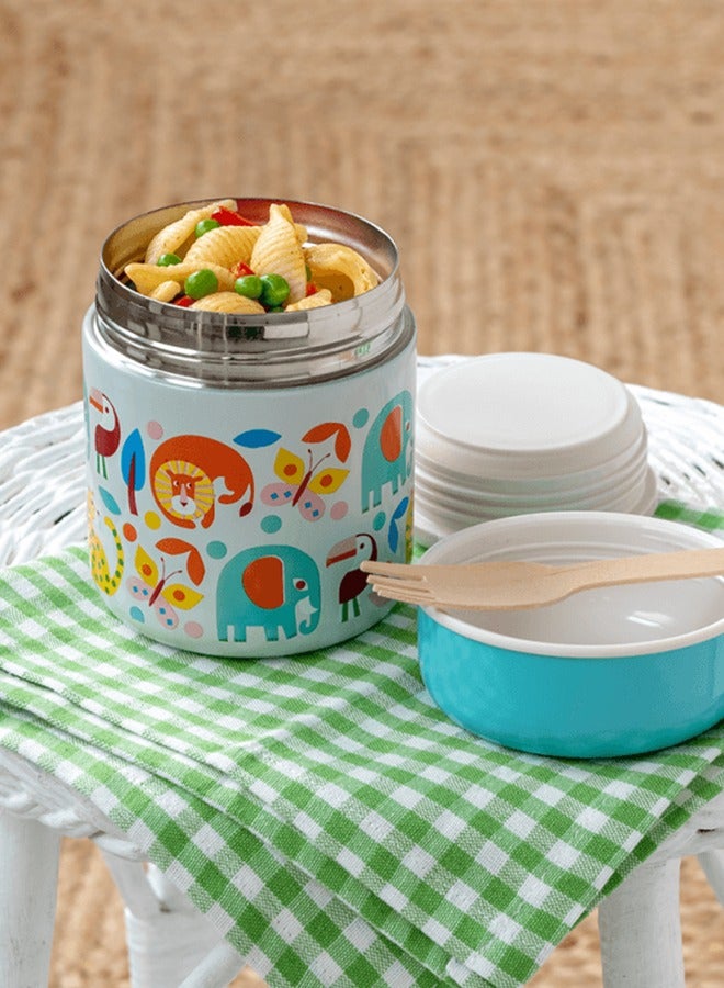 Rex London Wild Wonders Stainless Steel Food Flask – Insulated Thermos for Kids with Colorful Animal Print – Great for Hot Soup or Snacks - Image 1