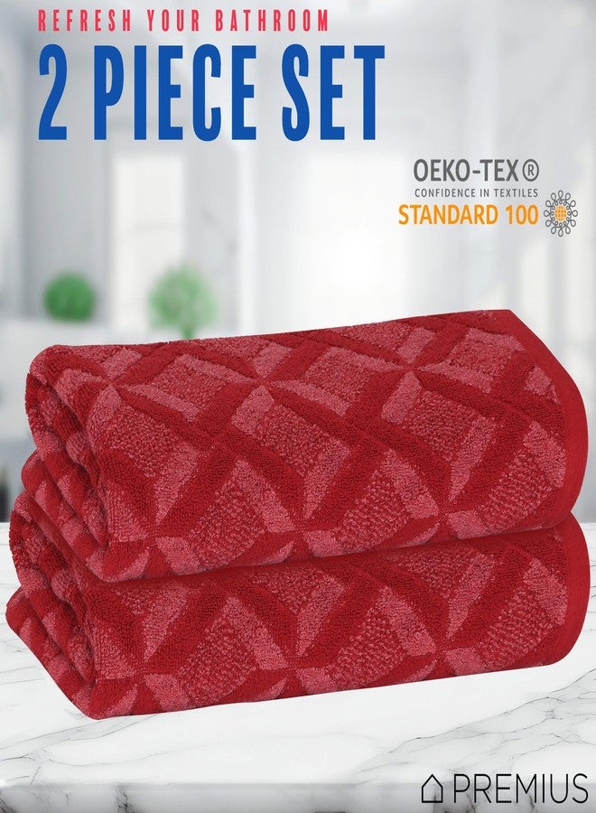 PREMIUS 2 Pack Geo Hand Towel, Bath Towel, and Bath Sheet, 100% Cotton Yarn Dyed, Lux Drying Experience, Great for Hands and Body, Perfect for Spa & Home Use (Burgundy, Hand Towel) - Image 3