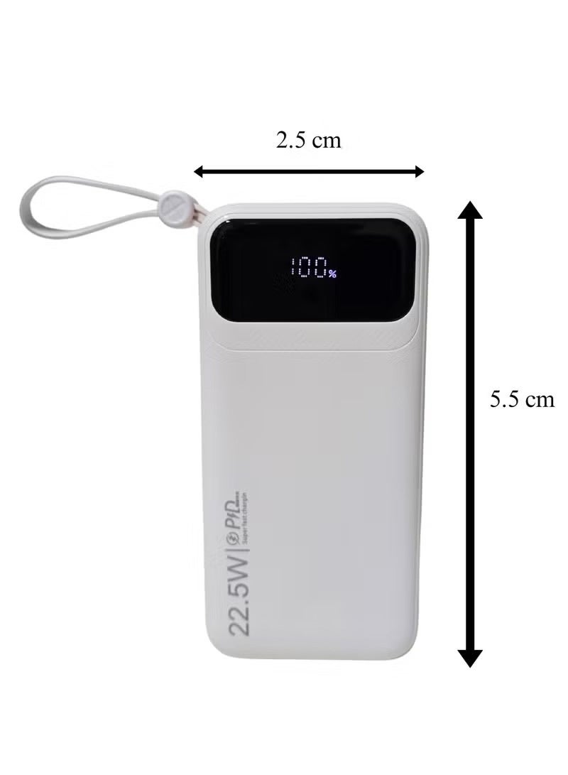 LEVINO Ultra-High Capacity 30000mAh Power Bank with 22.5W Super Fast Charging – 4 USB & 2 Type-C Ports, Smart Digital Display, Multi-Device Compatibility, Advanced Safety Features – Includes Type-C, Lightning & USB Cables – White - Image 3
