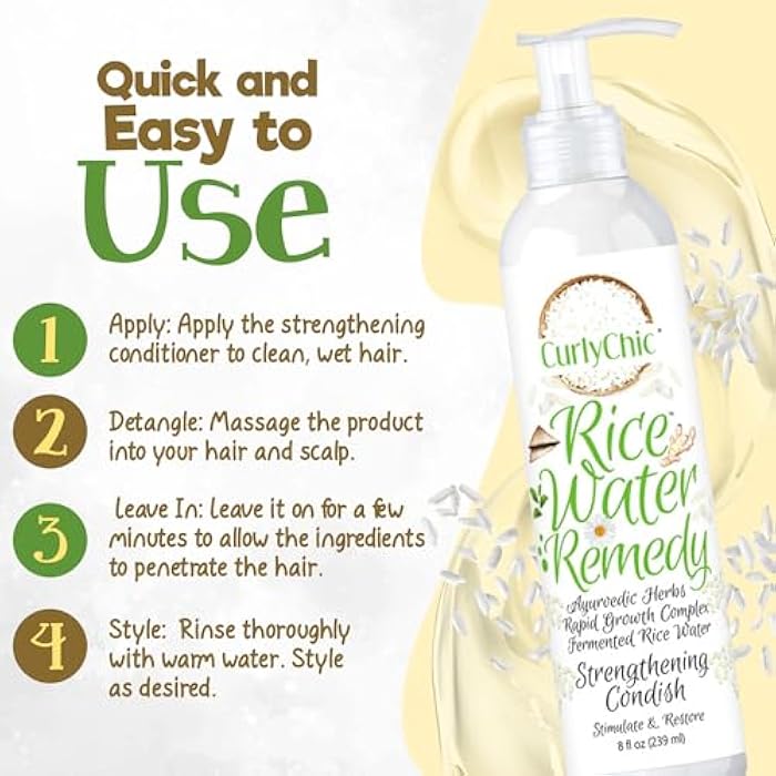 Curly Chic Rice Water Remedy Strengthening Condish - Ultra-Moisturizing, Protein-Balanced, Ayurvedic Herbs, Sulfate & Paraben-Free - Repairs & Protects Hair, Prevents Breakage & Split Ends - 8 fl oz - Image 4