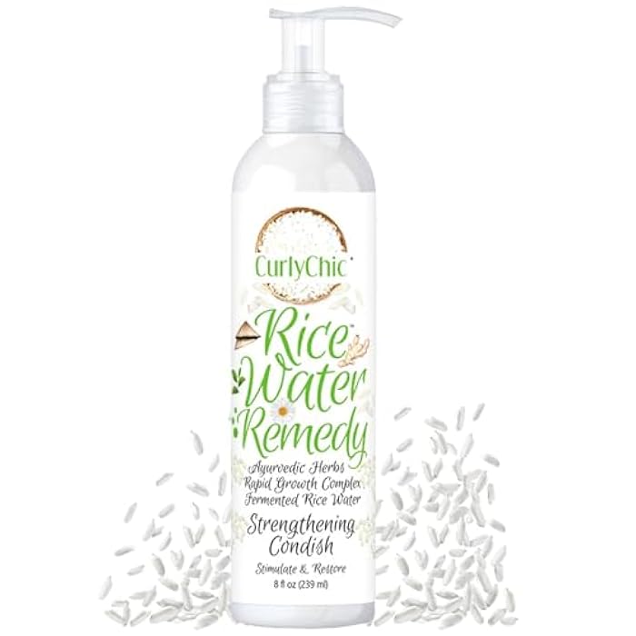 Curly Chic Rice Water Remedy Strengthening Condish - Ultra-Moisturizing, Protein-Balanced, Ayurvedic Herbs, Sulfate & Paraben-Free - Repairs & Protects Hair, Prevents Breakage & Split Ends - 8 fl oz - Image 1