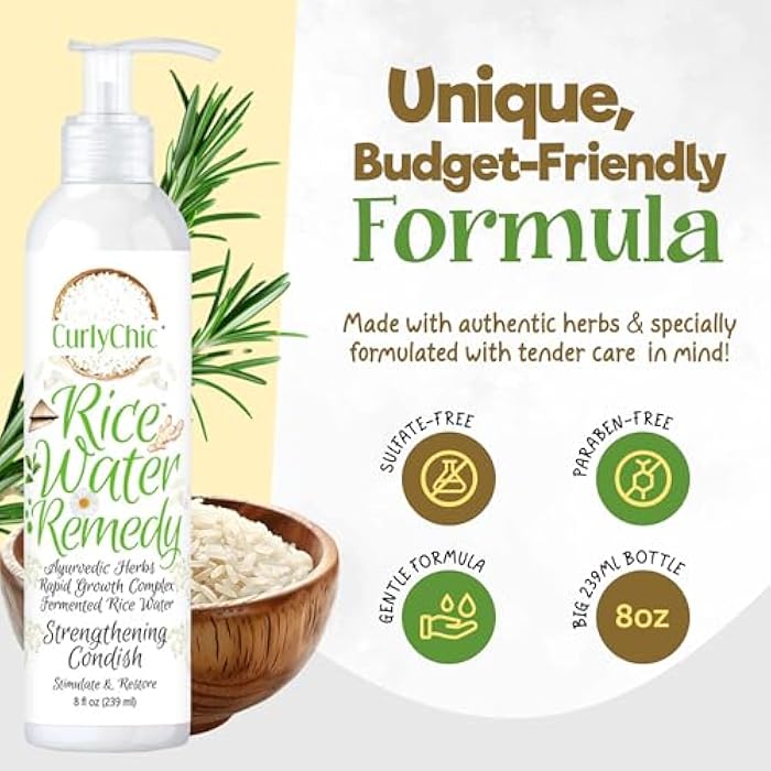 Curly Chic Rice Water Remedy Strengthening Condish - Ultra-Moisturizing, Protein-Balanced, Ayurvedic Herbs, Sulfate & Paraben-Free - Repairs & Protects Hair, Prevents Breakage & Split Ends - 8 fl oz - Image 3