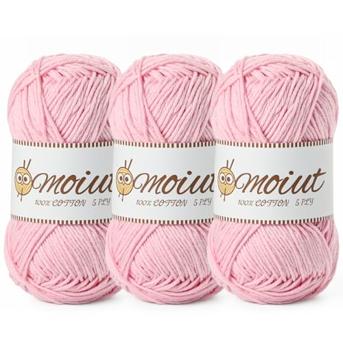 OMoiut 3 Pack Cotton Yarn for Crocheting, Baby Yarn for Crocheting Soft, 393yds / 5.29oz Fluffy Amigurumi Crochet Yarn, 5 Ply 100% Milk Cotton Yarn for Puzzle、Socks、Clothes(3 Pink) - Image 1