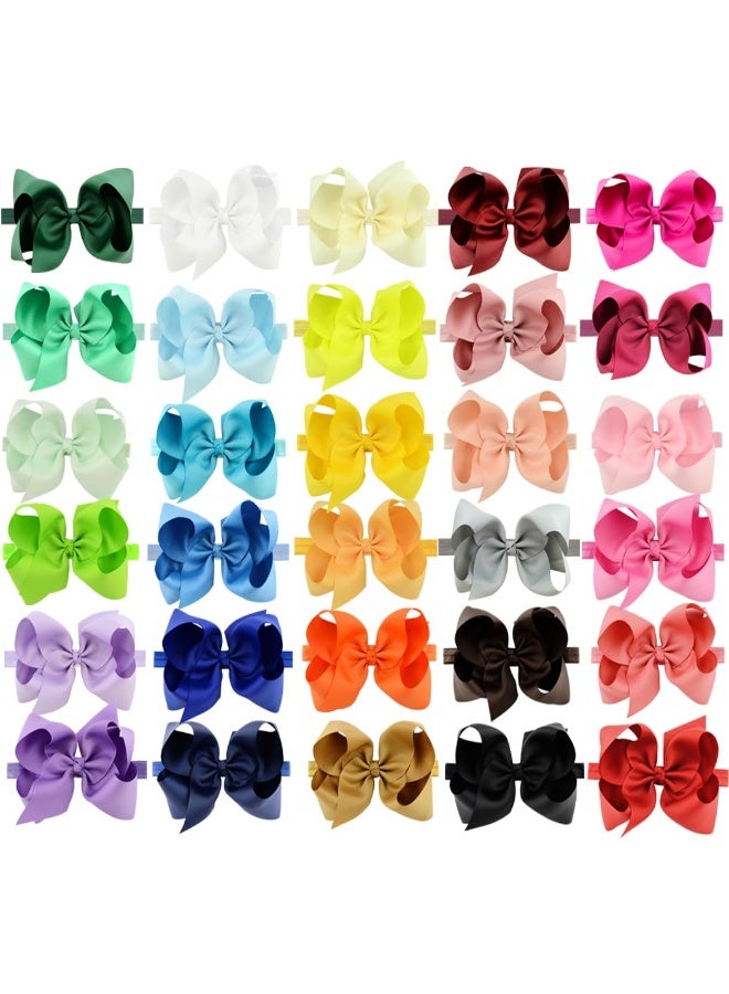 WillingTee Headbands 6 Inch 30 Colors Boutique Grosgrain Ribbon Hair Bows Big Baby Girls Bows Headbands for Baby Girls Infants Toddler Kids Teens and Children - Image 1