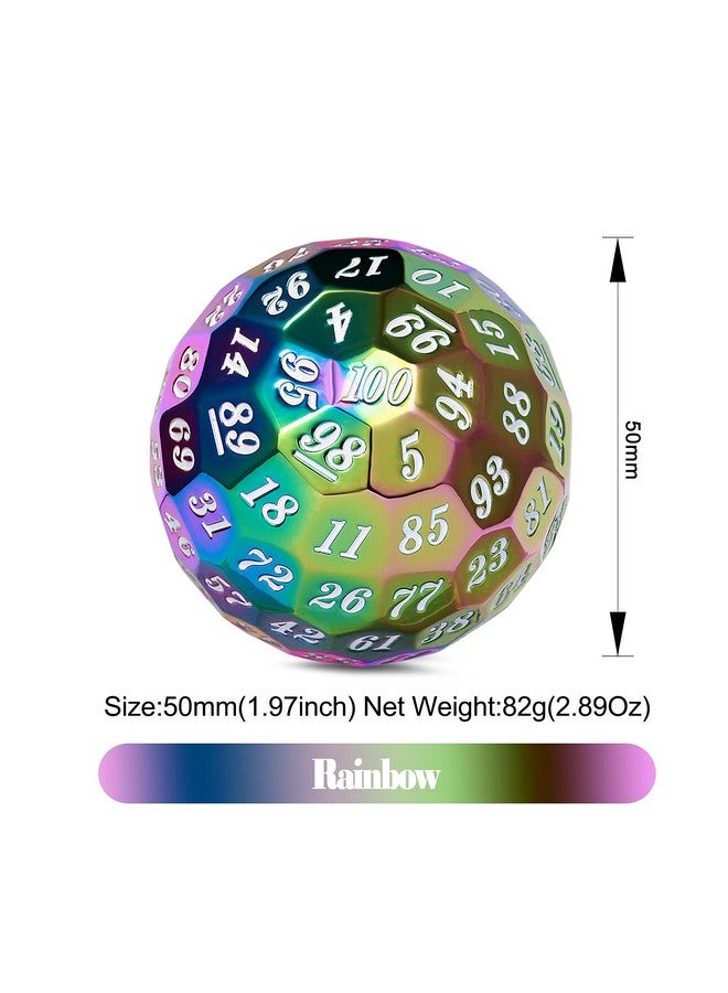 DNDND Rainbow D100 Metal Dice 50Mm Single 100 Sided Polyhedral Dice With Metal Case And Velvet Pouch For Table Game(Rainbow With Whitenumber) - Image 2