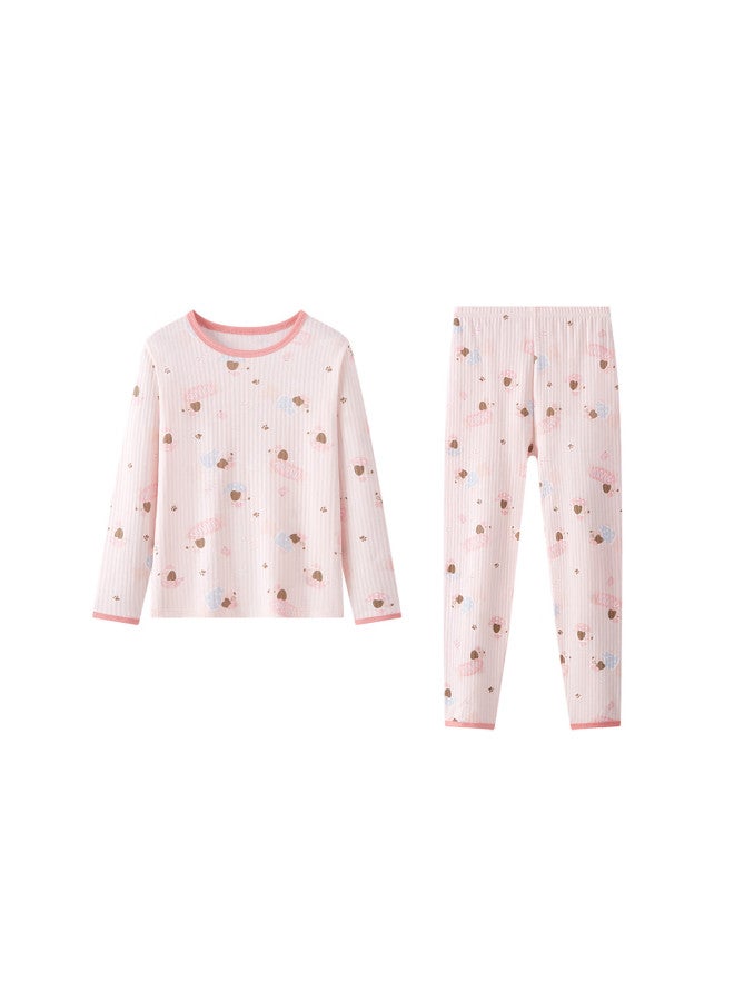 Deesha 7a Antibacterial 40s Tight-spun Girls' Pure Cotton Crew Neck Thermal Underwear Set For Older Children