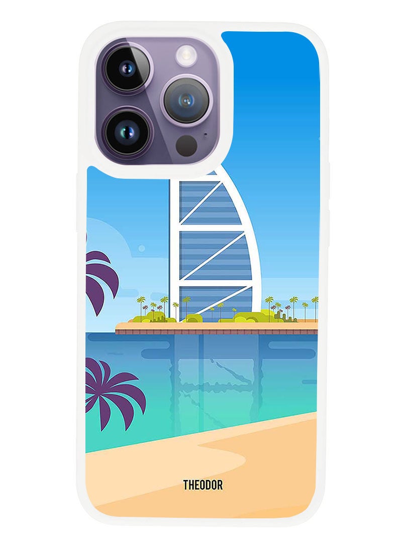 Theodor Protective Case Anti Scratch Shock Proof Cover For APPLE IPHONE 14 PRO Tower Illustration (White Bumper) - Image 1