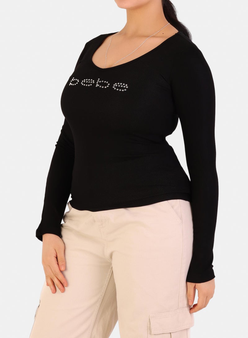 Bebe Rhinestone Embellished Long Sleeve Top - Image 3