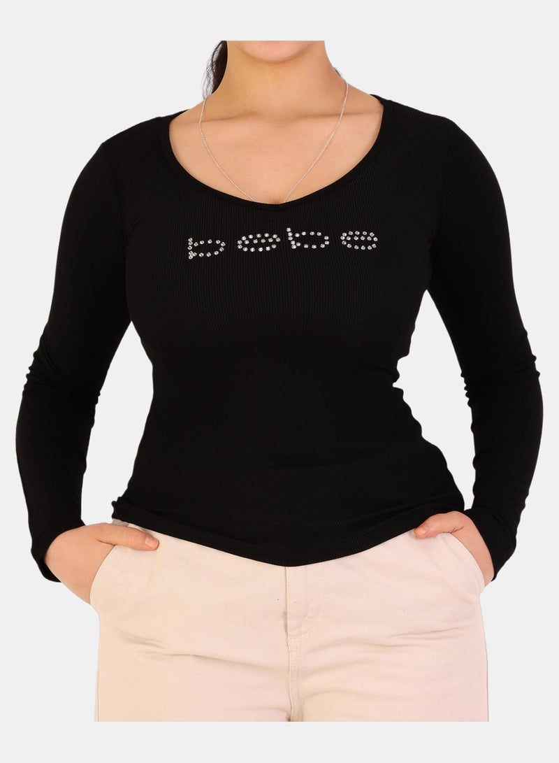 Bebe Rhinestone Embellished Long Sleeve Top - Image 2