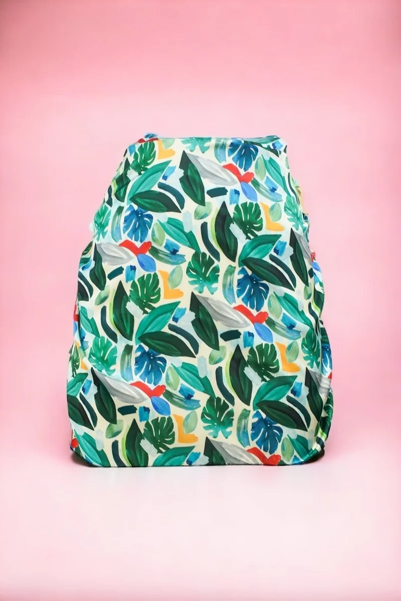 بيستور Tropical Patterned Abstract Green Colored Short Pareo Satin Non-revealing Women's Beach Dress New Season