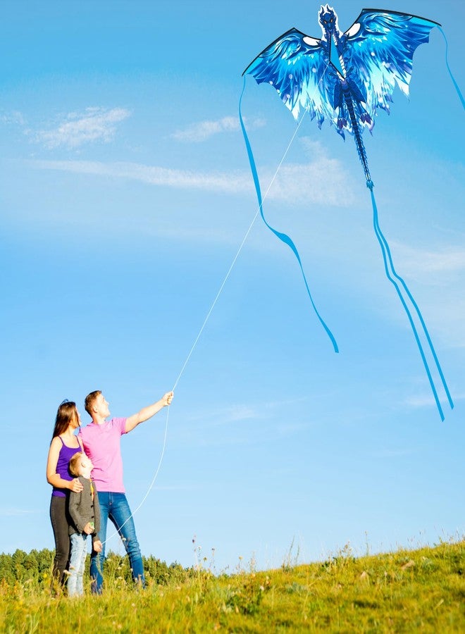 Crogift Dragon Kite for Adults, Kites for Kids Ages 4-8 8-12 Easy to Fly, Kids Kites for Boy Girls, Kite for Beginners Beach Trip Park Family Outdoor Games and Activities Blue - Image 5