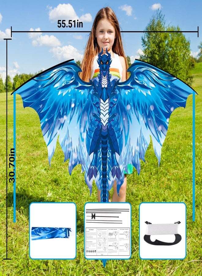 Crogift Dragon Kite for Adults, Kites for Kids Ages 4-8 8-12 Easy to Fly, Kids Kites for Boy Girls, Kite for Beginners Beach Trip Park Family Outdoor Games and Activities Blue - Image 4