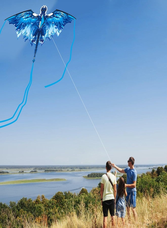 Crogift Dragon Kite for Adults, Kites for Kids Ages 4-8 8-12 Easy to Fly, Kids Kites for Boy Girls, Kite for Beginners Beach Trip Park Family Outdoor Games and Activities Blue - Image 2