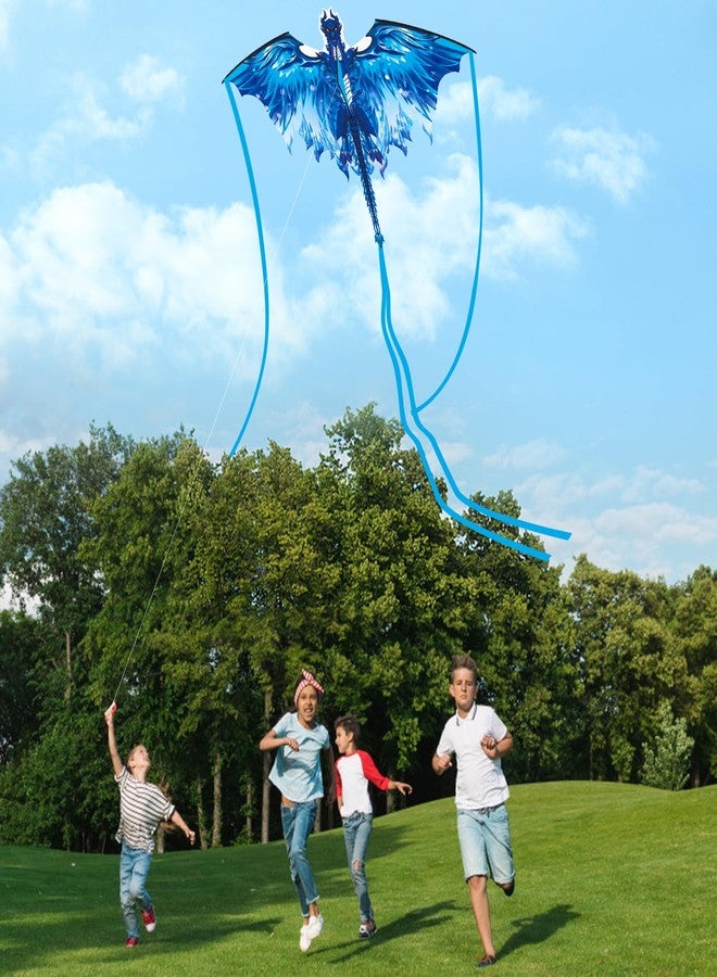 Crogift Dragon Kite for Adults, Kites for Kids Ages 4-8 8-12 Easy to Fly, Kids Kites for Boy Girls, Kite for Beginners Beach Trip Park Family Outdoor Games and Activities Blue - Image 3
