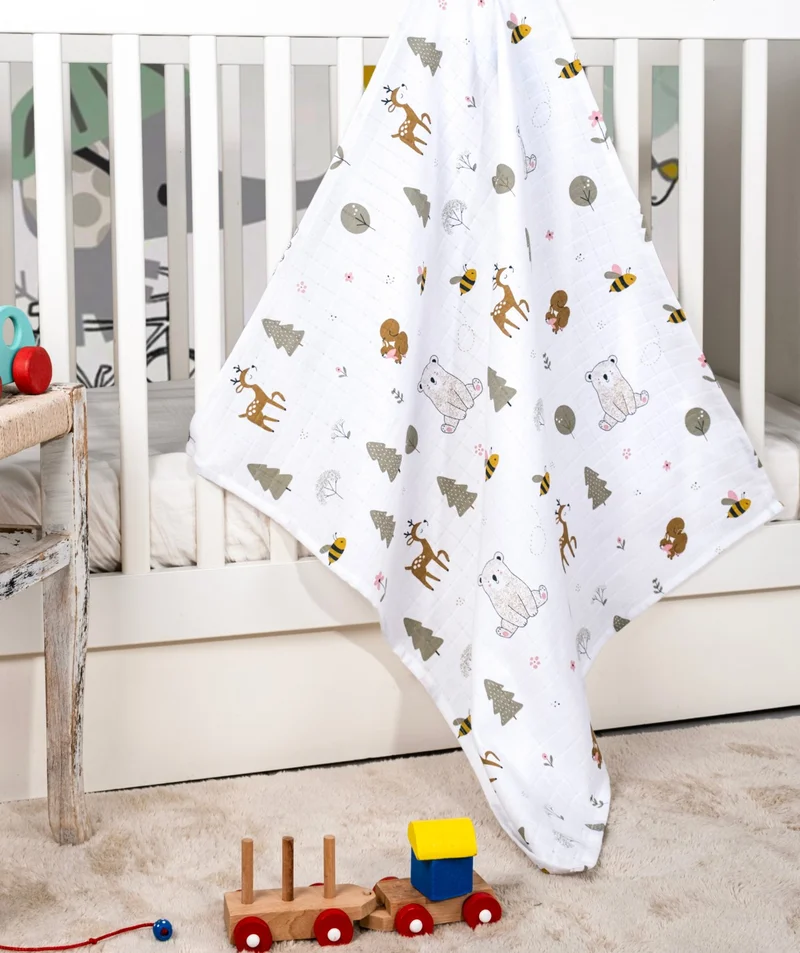 ايفين Multi-Purpose Muslin Blanket & Cover Set of 3 Printed 100% Cotton Oeko-Tex Certified Boxed