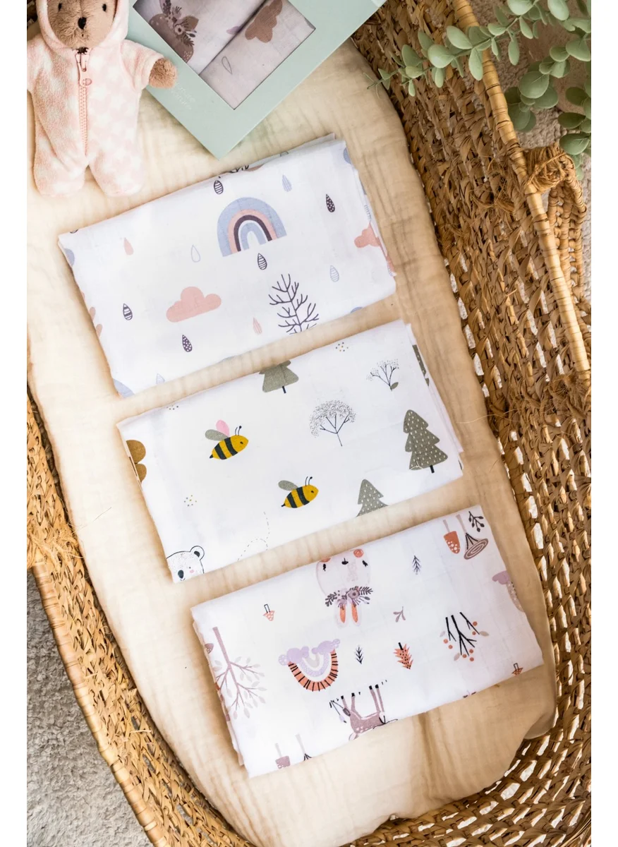 EIFIN Multi-Purpose Muslin Blanket & Cover Set of 3 Printed 100% Cotton Oeko-Tex Certified Boxed