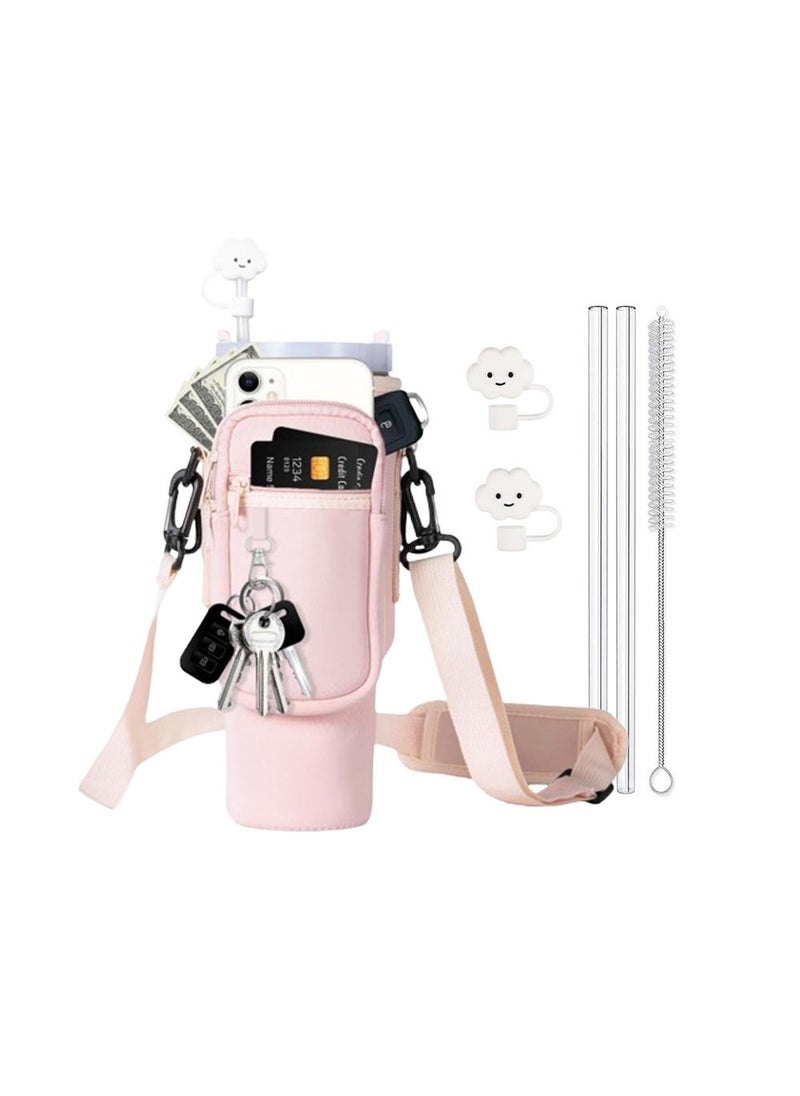 Arabest 40oz Insulated Cup Sleeve with Car Handle, Cross-body Strap Pink suit 