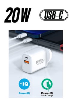 18W USB Fast Wall Charger Adapter Compatible with Apple iPhone 12/Pro/Max/Mini/SE/11/X XS, iPad Air/Pro, Galaxy S20/Note20/10, HUAWEI P40 White