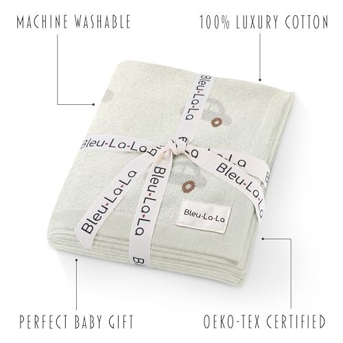 Bleu La La Knit Baby Blanket for Girls and Boys 100% Cotton Buttery Soft Cozy Receiving Swaddle Stroller Blanket for Shower Gift Registry for Newborns, Infants, Toddlers (Cars - Cream) - Image 3