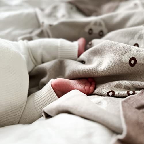 Bleu La La Knit Baby Blanket for Girls and Boys 100% Cotton Buttery Soft Cozy Receiving Swaddle Stroller Blanket for Shower Gift Registry for Newborns, Infants, Toddlers (Cars - Cream) - Image 4